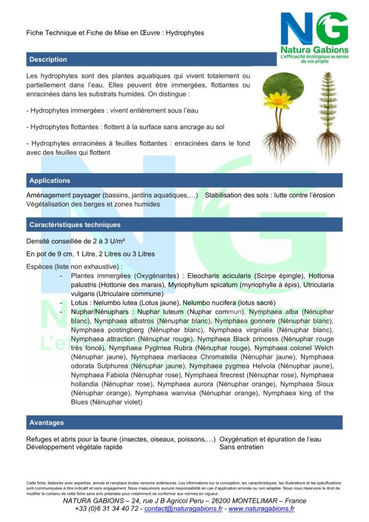 Fiche Technique et Fiche de Mise en oeuvre Hydrophytes Natura Gabions