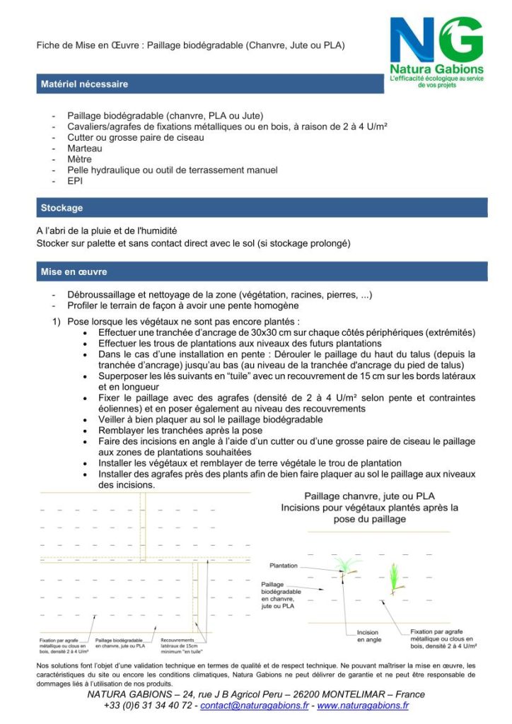 Fiche de Mise en oeuvre Paillage biodégradable Natura Gabions