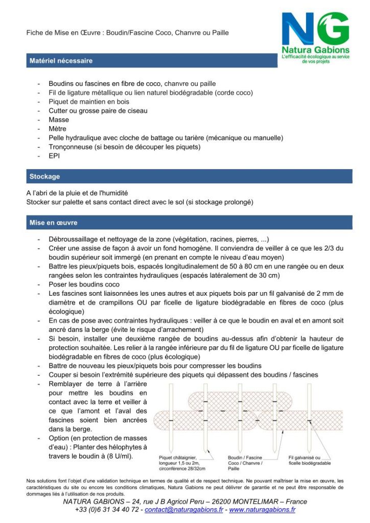 Fiche de Mise oeuvre Boudin Fascine Coco Natura Gabions