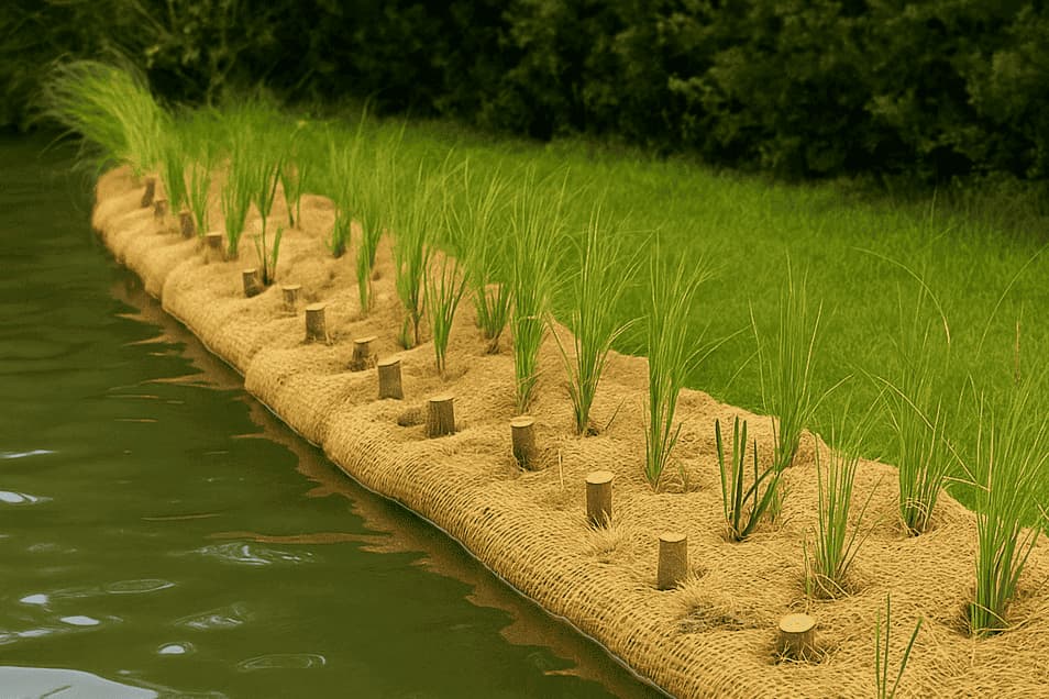 Géotextile coco plante helophyte Natura Gabions