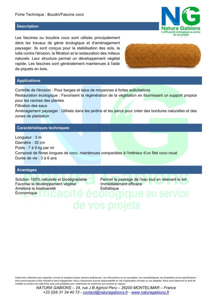 fiche technique boudin fascine coco