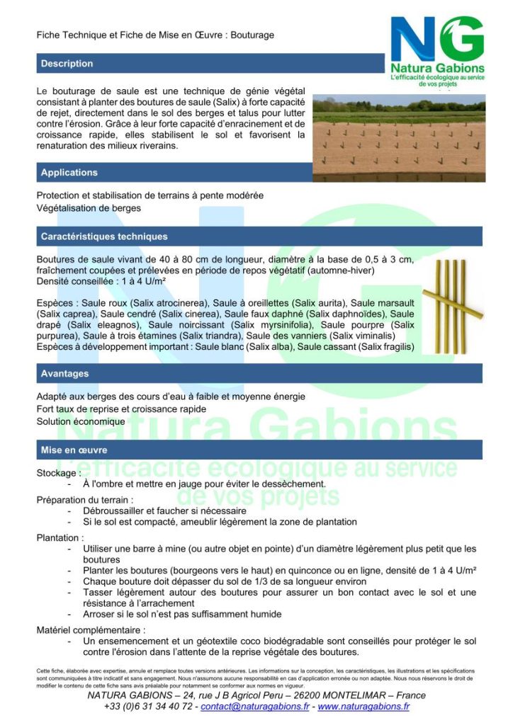 fiche technique et mise en oeuvre bouturage