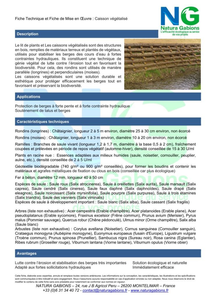 fiche technique et mise en oeuvre caisson végétalisé