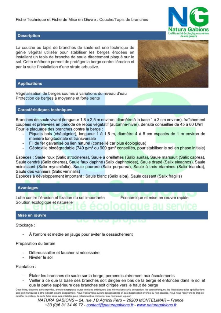 fiche technique et mise en oeuvre couche tapis de branches