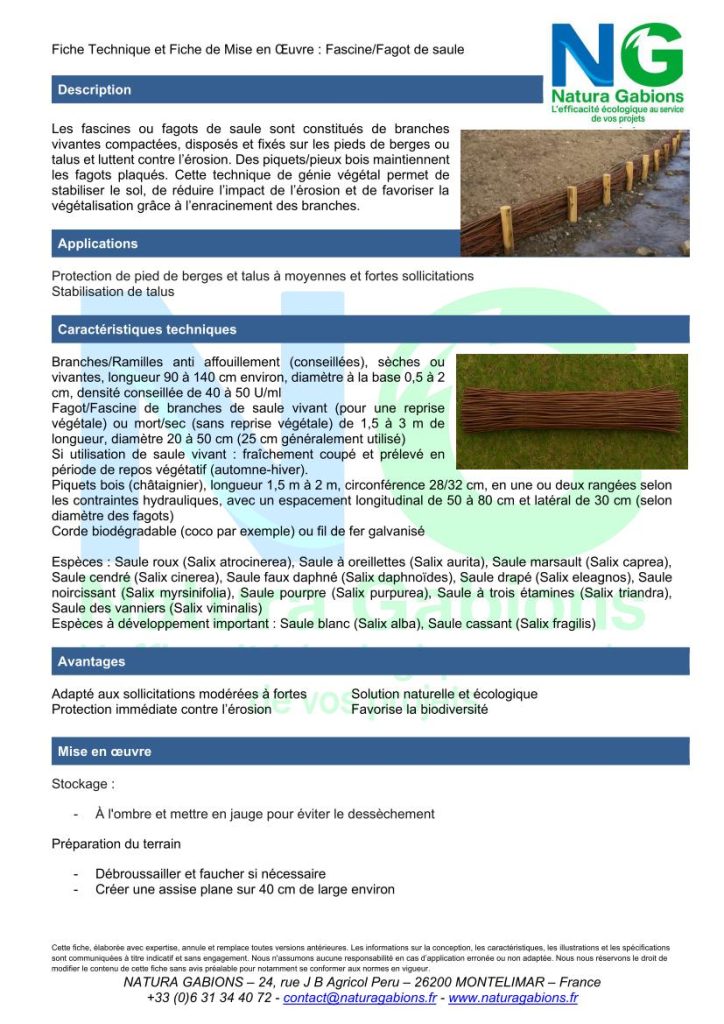fiche technique et mise en oeuvre fascine fagot de saule