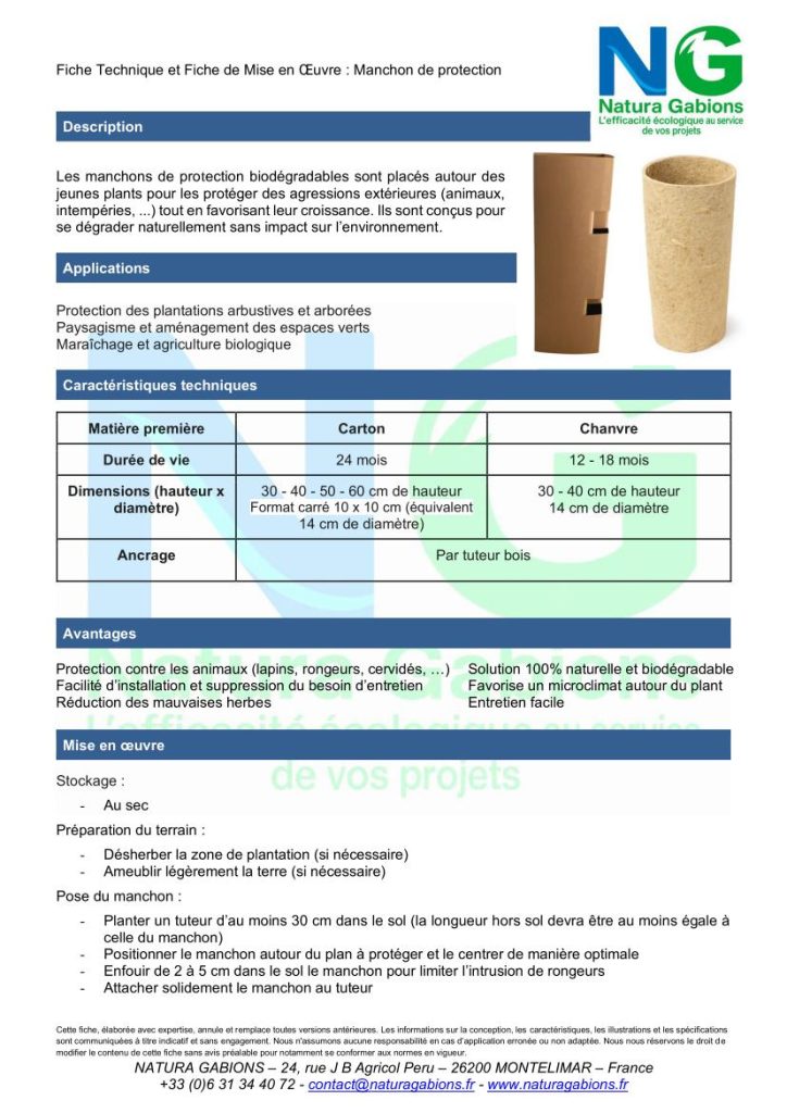 Fiche technique et mise en oeuvre manchon de protection Natura Gabions