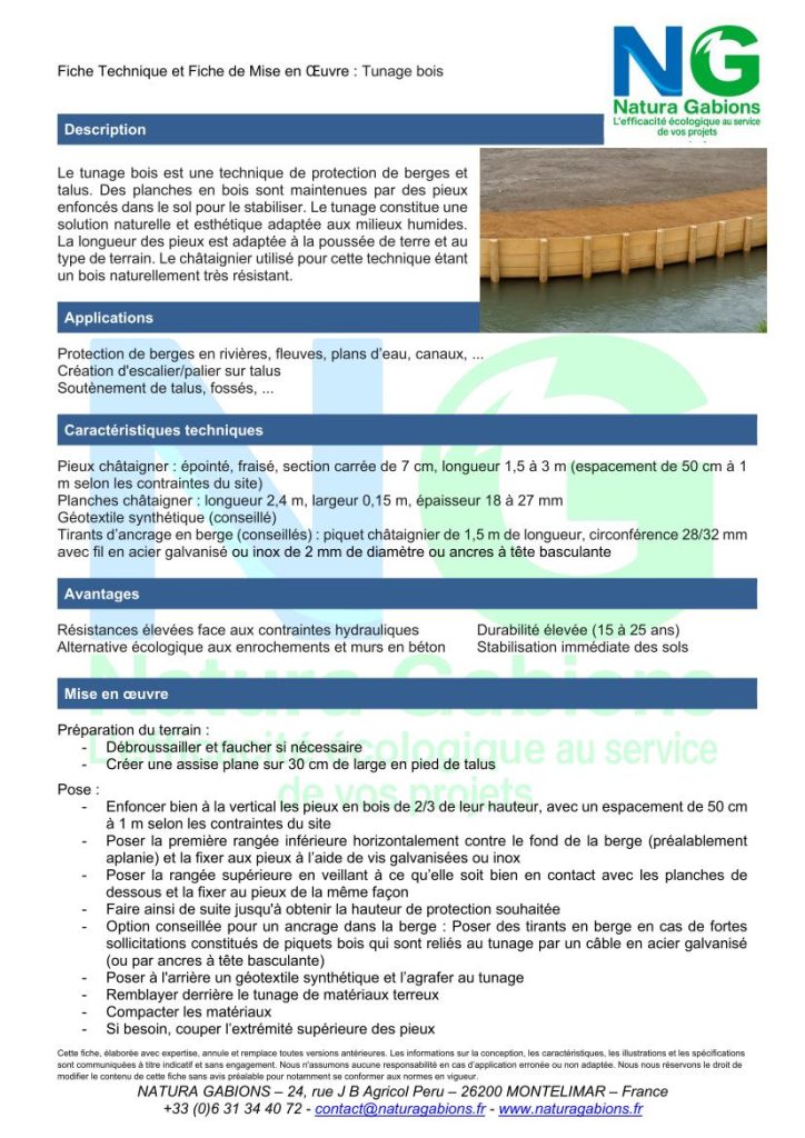 fiche technique et mise en oeuvre tunage bois