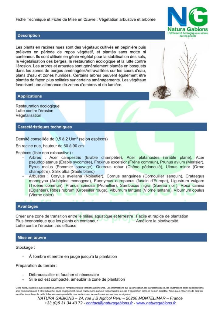 fiche technique et mise en oeuvre vegetation arbustive et arboree