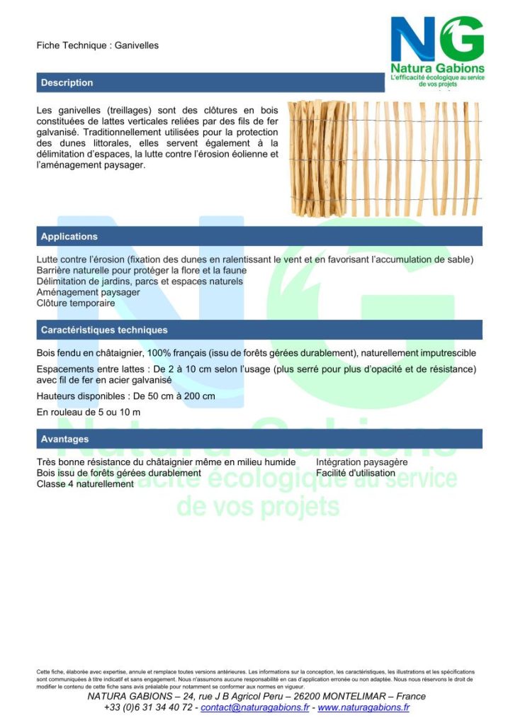 fiche technique ganivelles