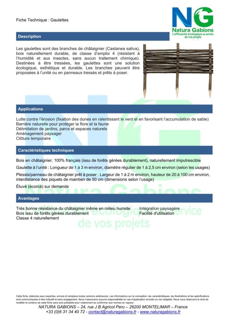 fiche technique gaulettes