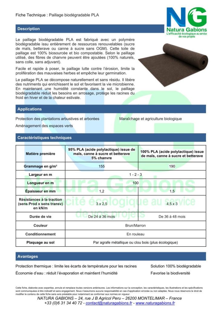 fiche technique paillage biodégradable PLA