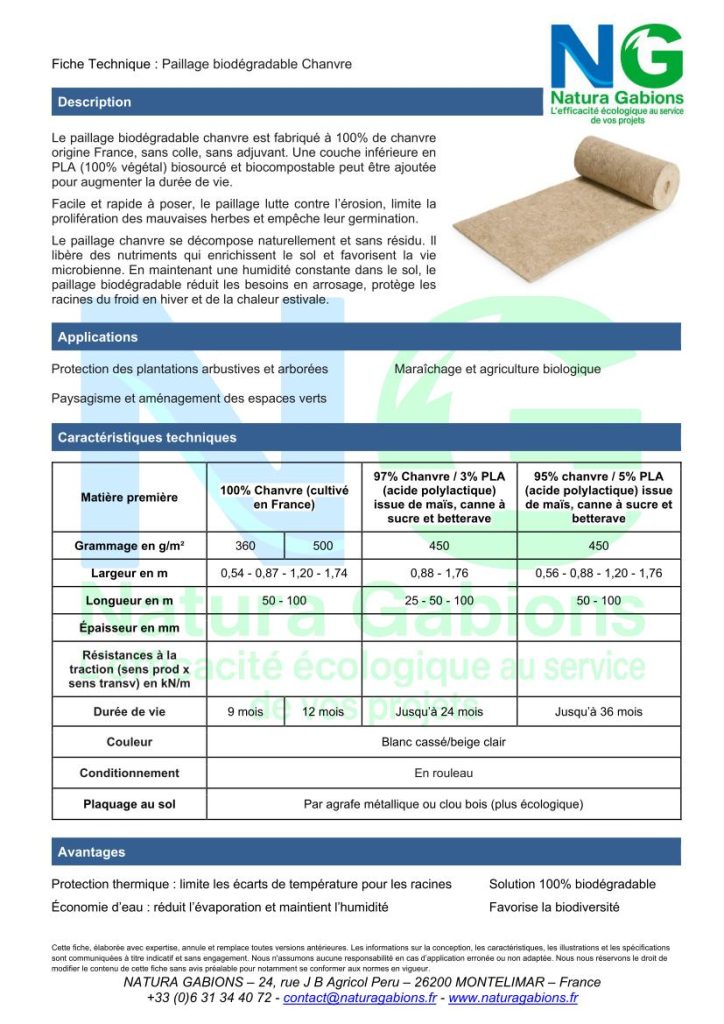 fiche technique paillage biodégradable chanvre