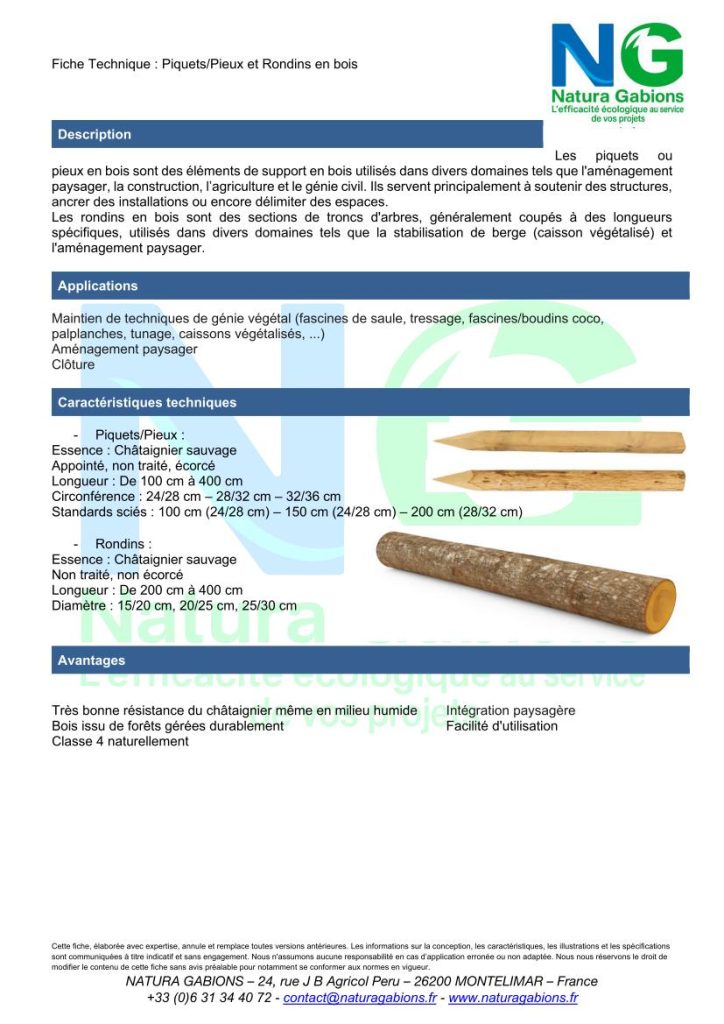fiche technique piquets et rondins bois