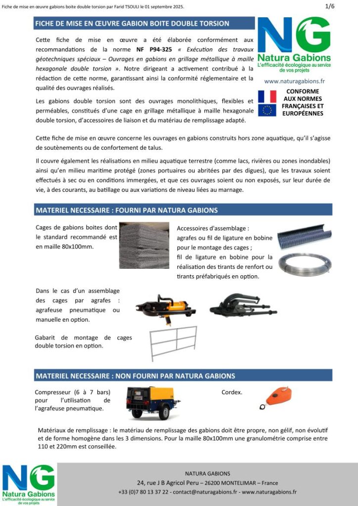 Fiche mise en oeuvre gabions boite double torsion Natura Gabions