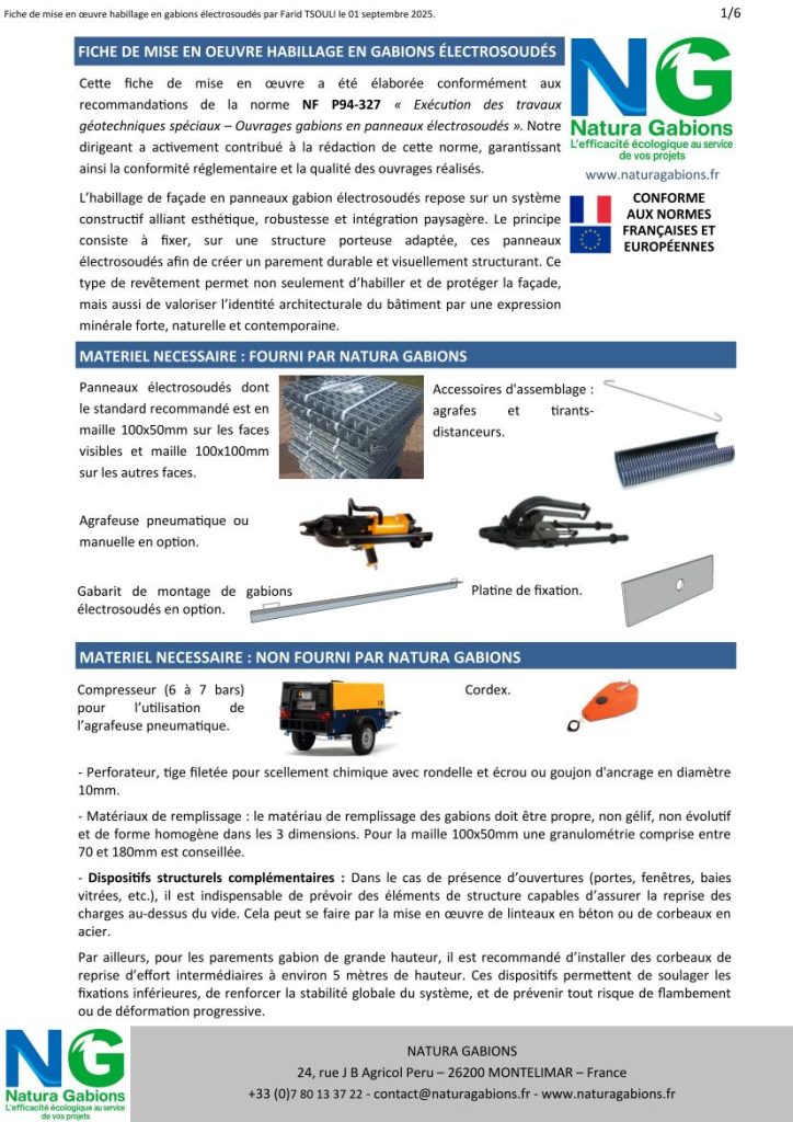 fiche mise en oeuvre habillage gabions electrosoudes Natura Gabions