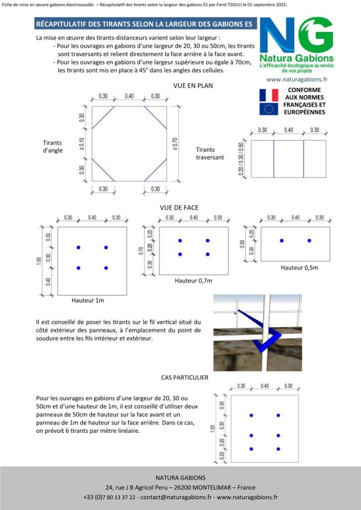 fiche mise en oeuvre recapitulatif tirants electrosoudes Natura Gabions