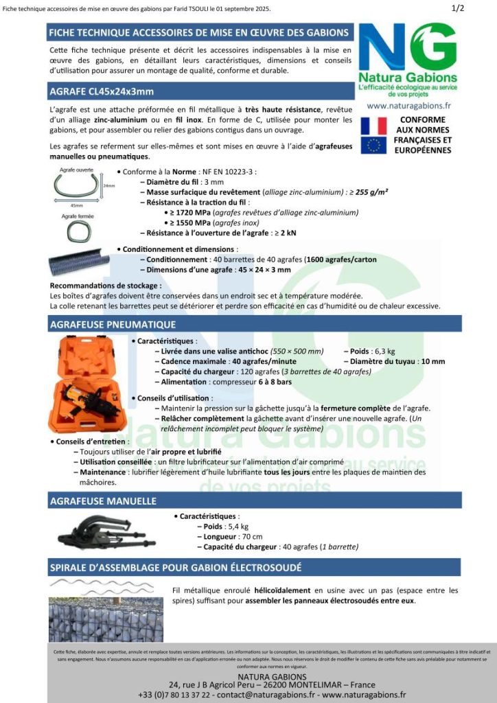 fiche technique accessoires gabions Natura Gabions